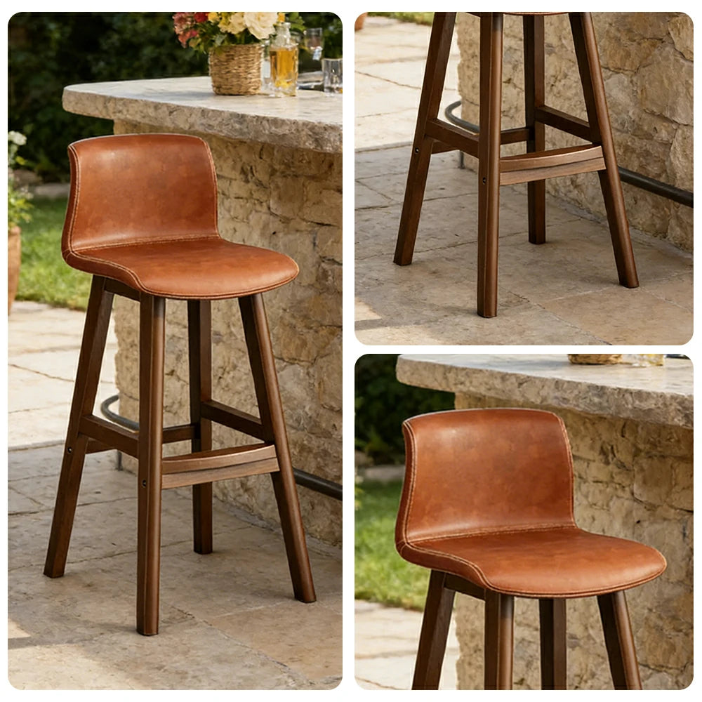 LIVARA Dining Chair Ergonomic Wide Seat Solid Wood Frame Faux Leather Upholstery High-Resilience Cushion - Orange