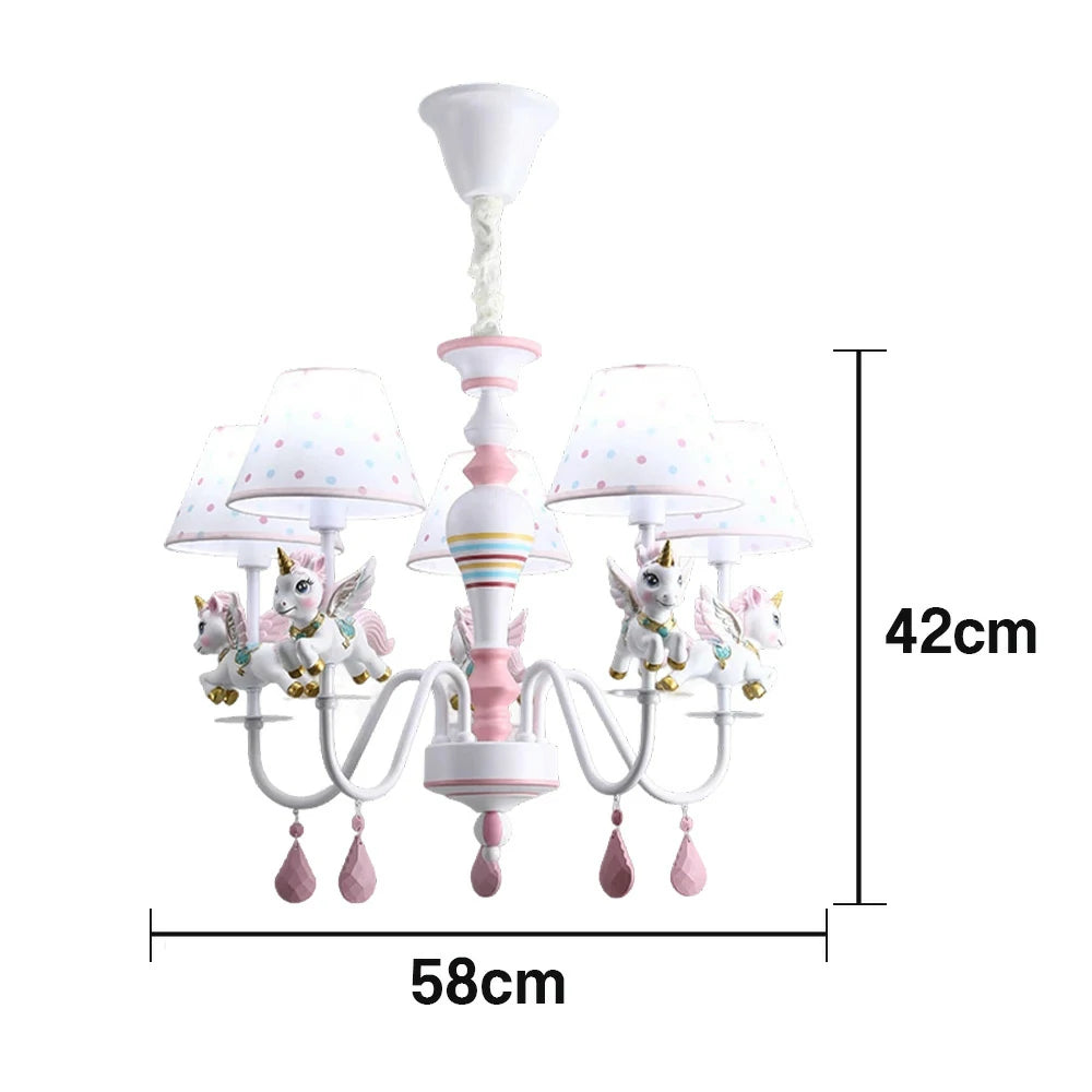 LIVARA Unicorn Eye-Care LED Chandelier White/Warm/Tri-Color Light, Iron & Resin Ceiling Lamp with Fabric Shade for Kids Room