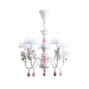 LIVARA Unicorn Eye-Care LED Chandelier White/Warm/Tri-Color Light, Iron & Resin Ceiling Lamp with Fabric Shade for Kids Room