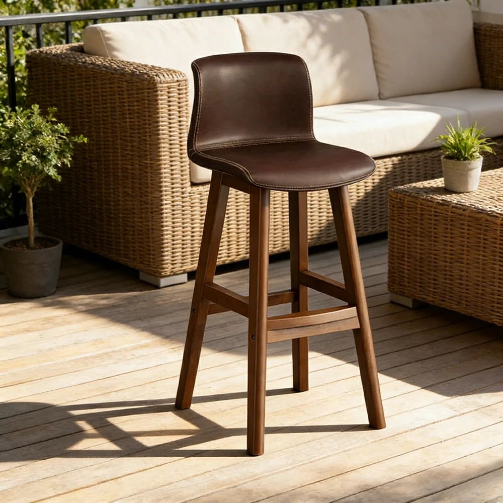 LIVARA Dining Chair Ergonomic Wide Seat Solid Wood Frame Faux Leather Upholstery High-Resilience Cushion - Coffee