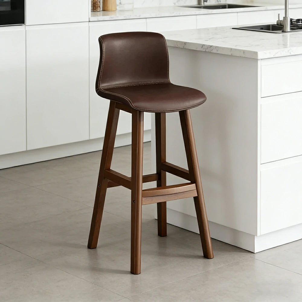 LIVARA Dining Chair Ergonomic Wide Seat Solid Wood Frame Faux Leather Upholstery High-Resilience Cushion - Coffee
