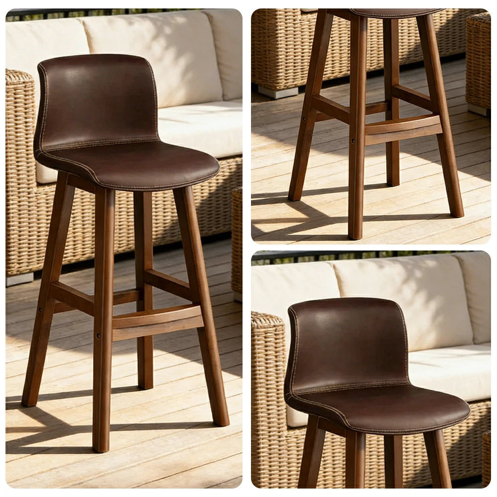 LIVARA Dining Chair Ergonomic Wide Seat Solid Wood Frame Faux Leather Upholstery High-Resilience Cushion - Coffee