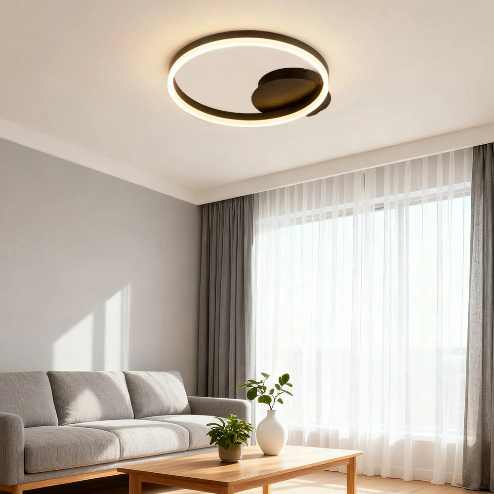 LIVARA Modern Single-Ring LED Ceiling Light 40/50cm Natural Light, Brushed Aluminum Frame & Acrylic Shade Flush Mount Lamp for Living Room Bedroom