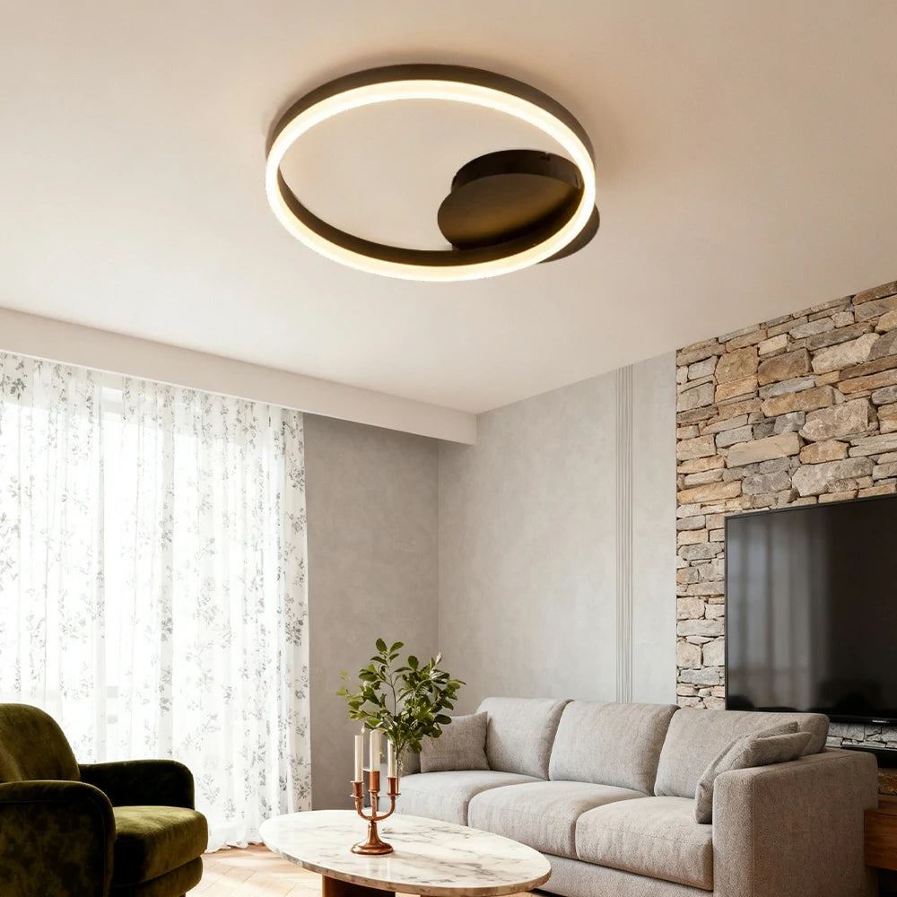 LIVARA Modern Single-Ring LED Ceiling Light 40/50cm Natural Light, Brushed Aluminum Frame & Acrylic Shade Flush Mount Lamp for Living Room Bedroom