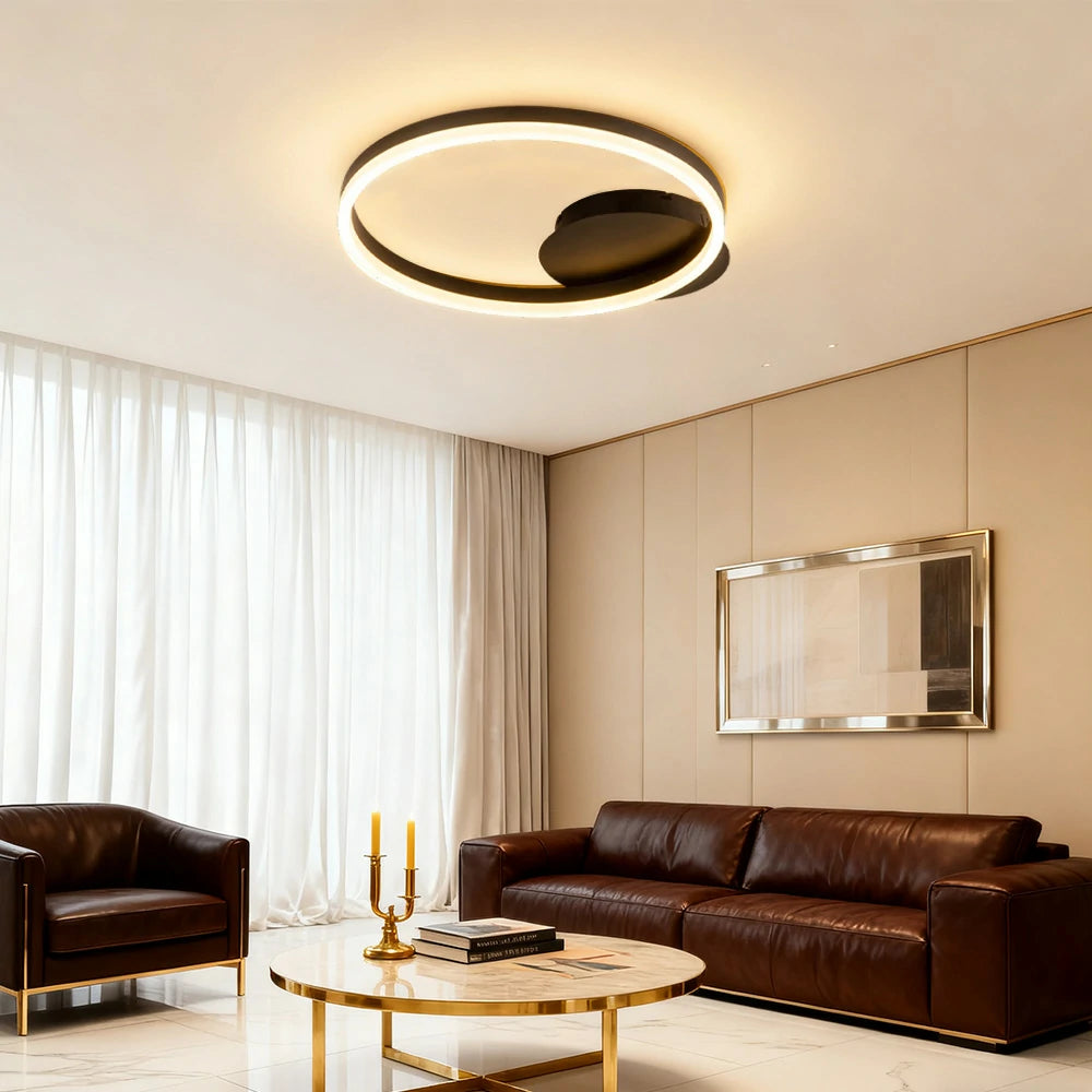 LIVARA Modern Single-Ring LED Ceiling Light 40/50cm Natural Light, Brushed Aluminum Frame & Acrylic Shade Flush Mount Lamp for Living Room Bedroom