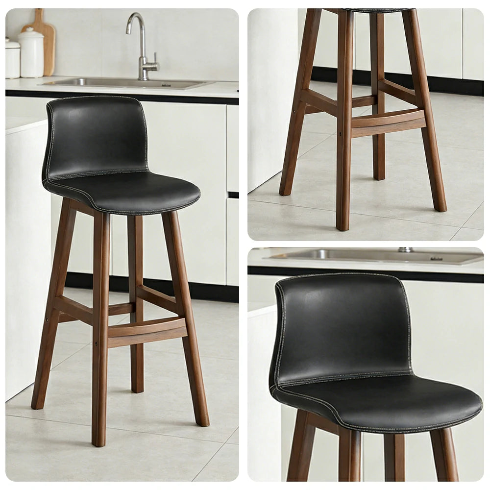 LIVARA Dining Chair Ergonomic Wide Seat Solid Wood Frame Faux Leather Upholstery High-Resilience Cushion - Black