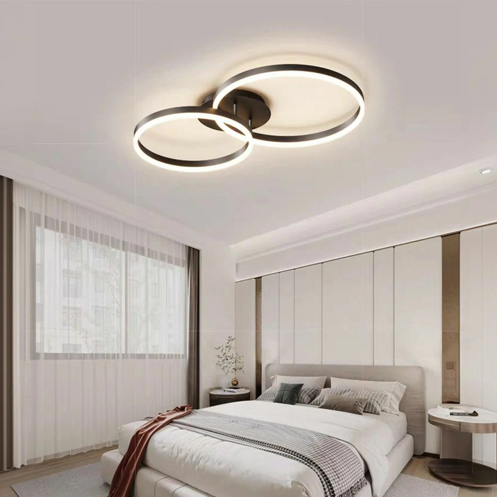 LIVARA Modern Double-Ring LED Ceiling Light 30/40/50cm Natural Light, Aluminum Frame & Acrylic Shade Flush Mount Lamp