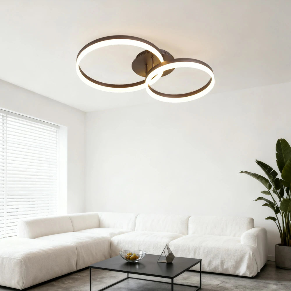 LIVARA Modern Double-Ring LED Ceiling Light 30/40/50cm Natural Light, Aluminum Frame & Acrylic Shade Flush Mount Lamp