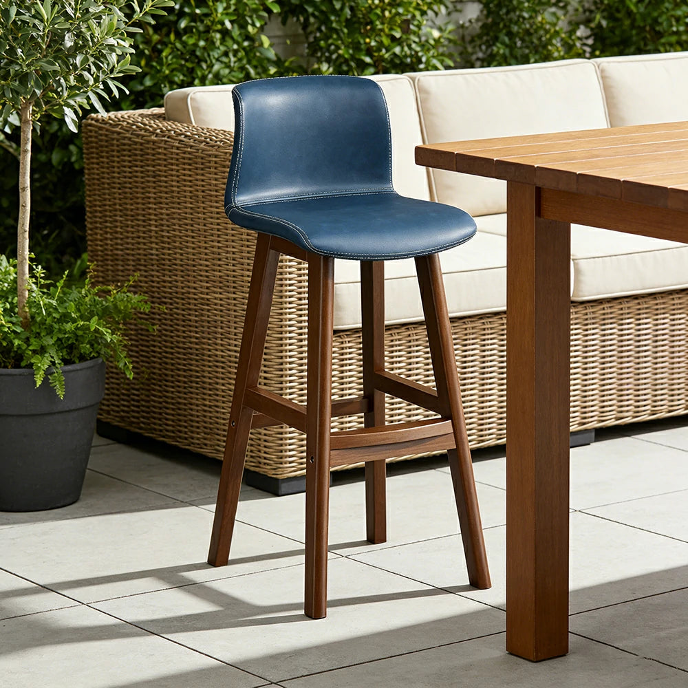 LIVARA Dining Chair Ergonomic Wide Seat Solid Wood Frame Faux Leather Upholstery High-Resilience Cushion - Blue