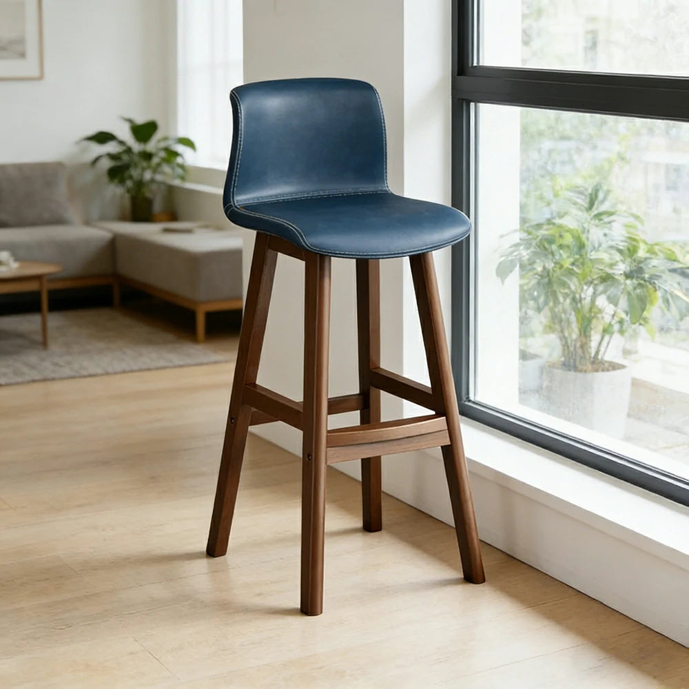 LIVARA Dining Chair Ergonomic Wide Seat Solid Wood Frame Faux Leather Upholstery High-Resilience Cushion - Blue