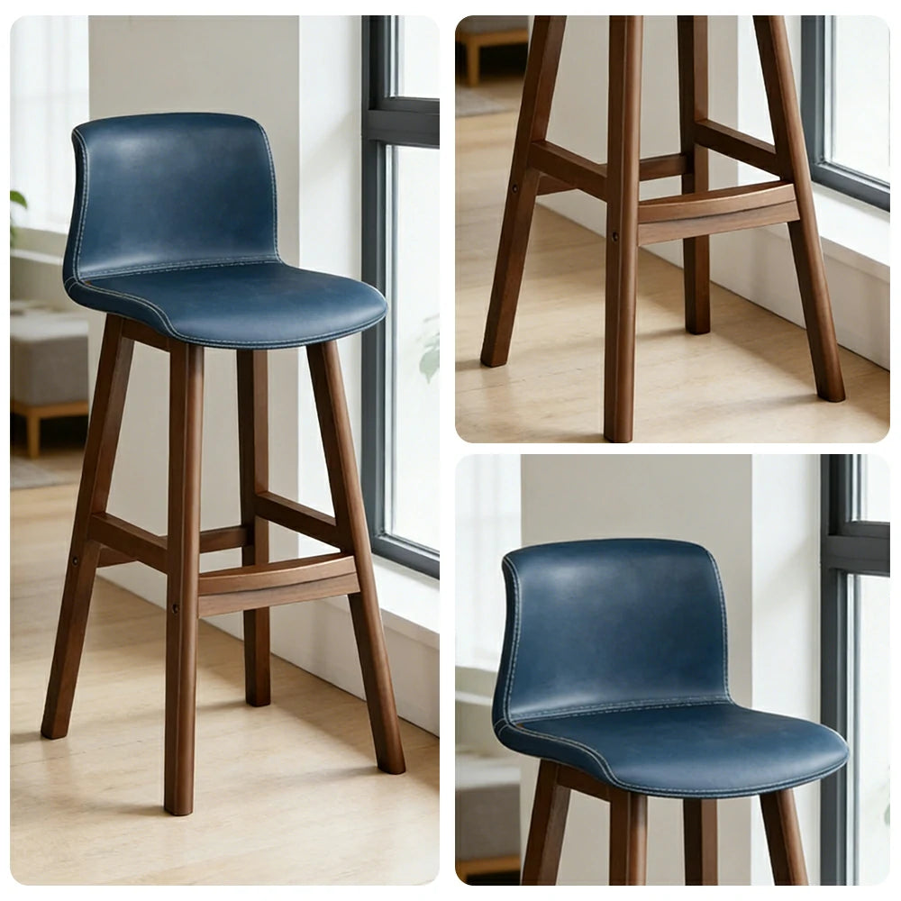 LIVARA Dining Chair Ergonomic Wide Seat Solid Wood Frame Faux Leather Upholstery High-Resilience Cushion - Blue