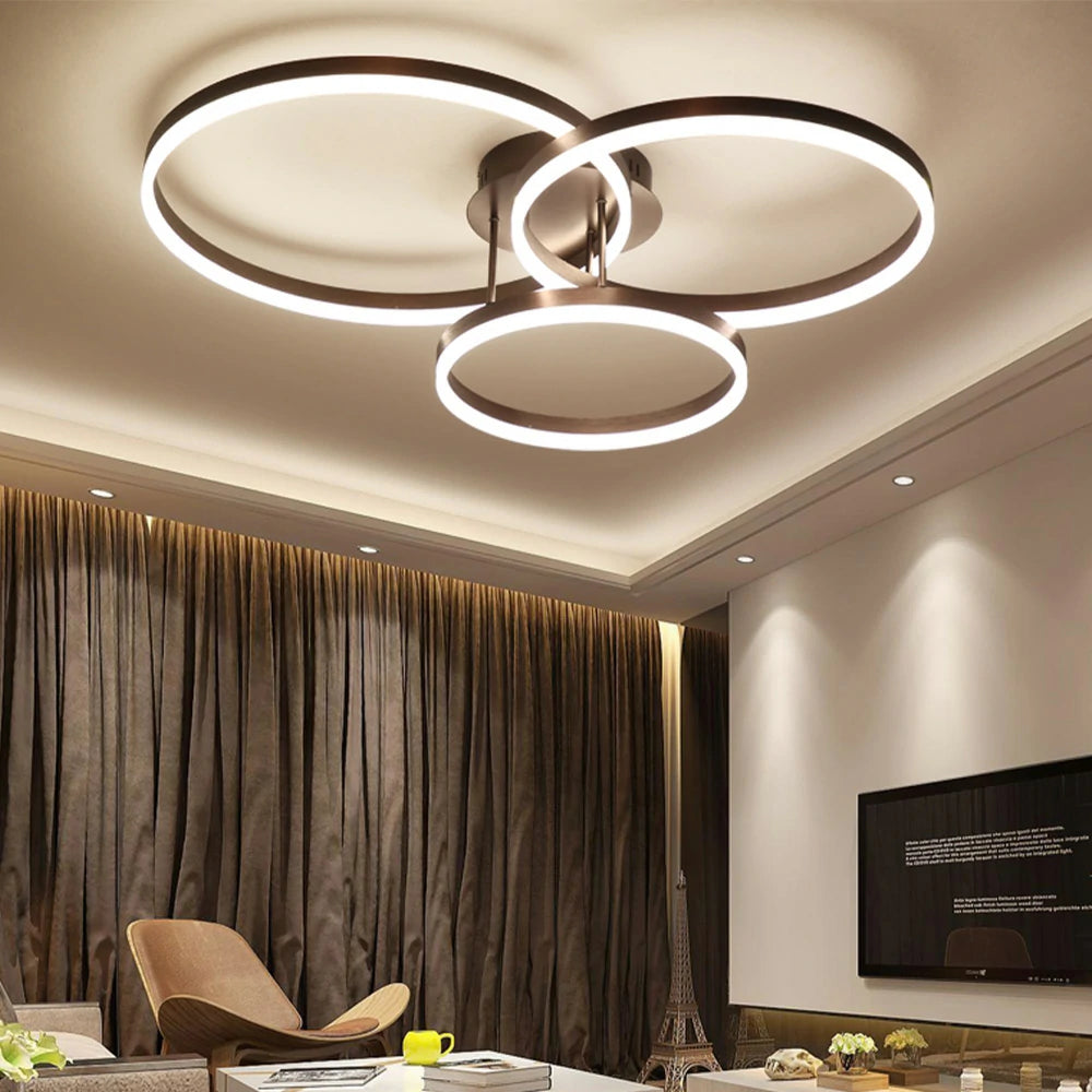 LIVARA Modern Triple-Ring LED Ceiling 40/50cm Natural Light, Aluminum Frame & Acrylic Shade Flush Mount Lamp