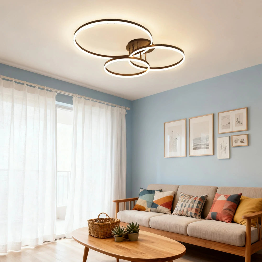 LIVARA Modern Triple-Ring LED Ceiling 40/50cm Natural Light, Aluminum Frame & Acrylic Shade Flush Mount Lamp