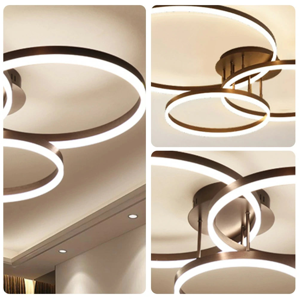 LIVARA Modern Triple-Ring LED Ceiling 40/50cm Natural Light, Aluminum Frame & Acrylic Shade Flush Mount Lamp