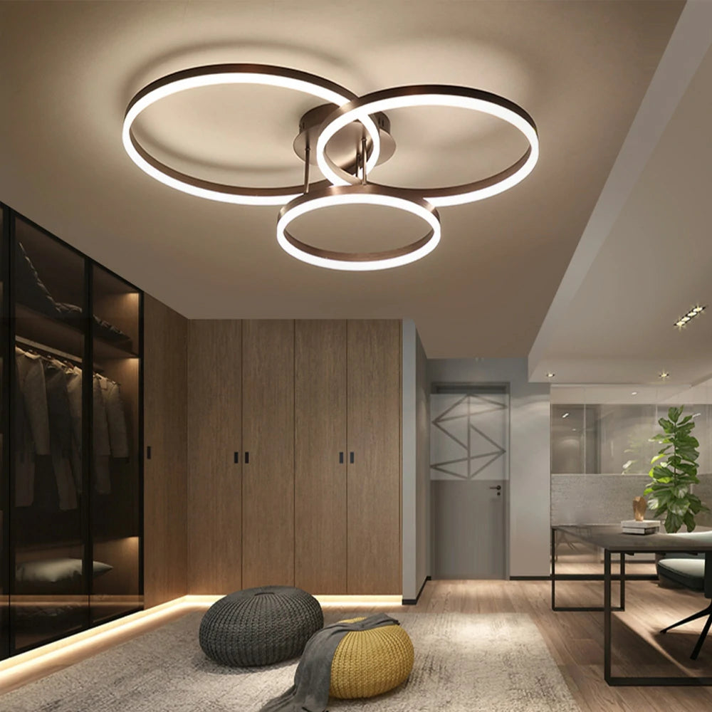 LIVARA Modern Triple-Ring LED Ceiling 40/50cm Natural Light, Aluminum Frame & Acrylic Shade Flush Mount Lamp