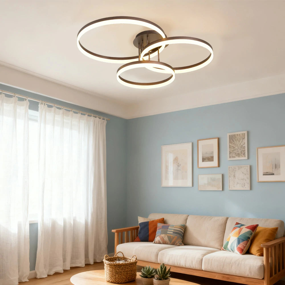 LIVARA Modern Triple-Ring LED Ceiling 40/50cm Natural Light, Aluminum Frame & Acrylic Shade Flush Mount Lamp