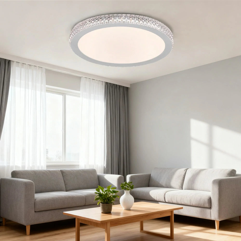 LIVARA LED Ceiling Light 40/50cm, Tri-Color Dimmable Flush Mount Lamp with PMMA Shade & Iron Body for Living Room Bedroom - White