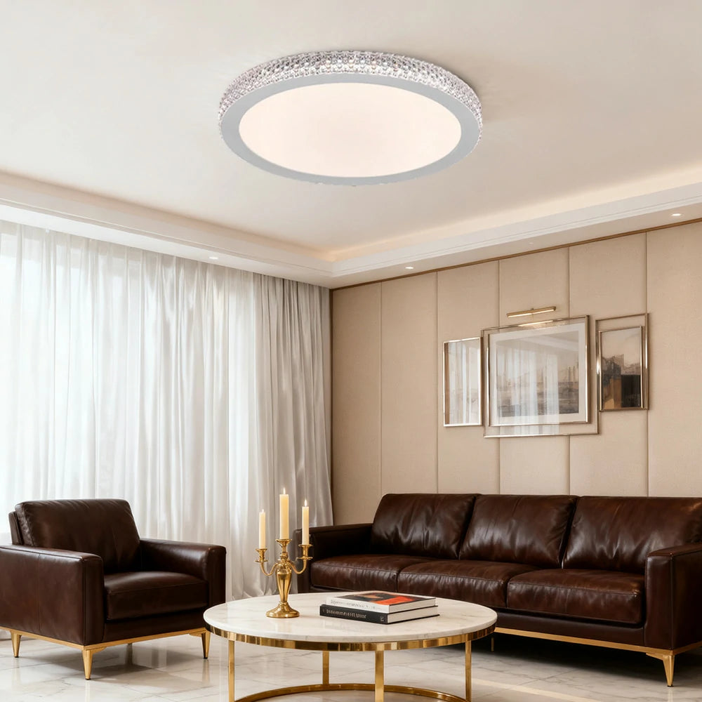 LIVARA LED Ceiling Light 40/50cm, Tri-Color Dimmable Flush Mount Lamp with PMMA Shade & Iron Body for Living Room Bedroom - White