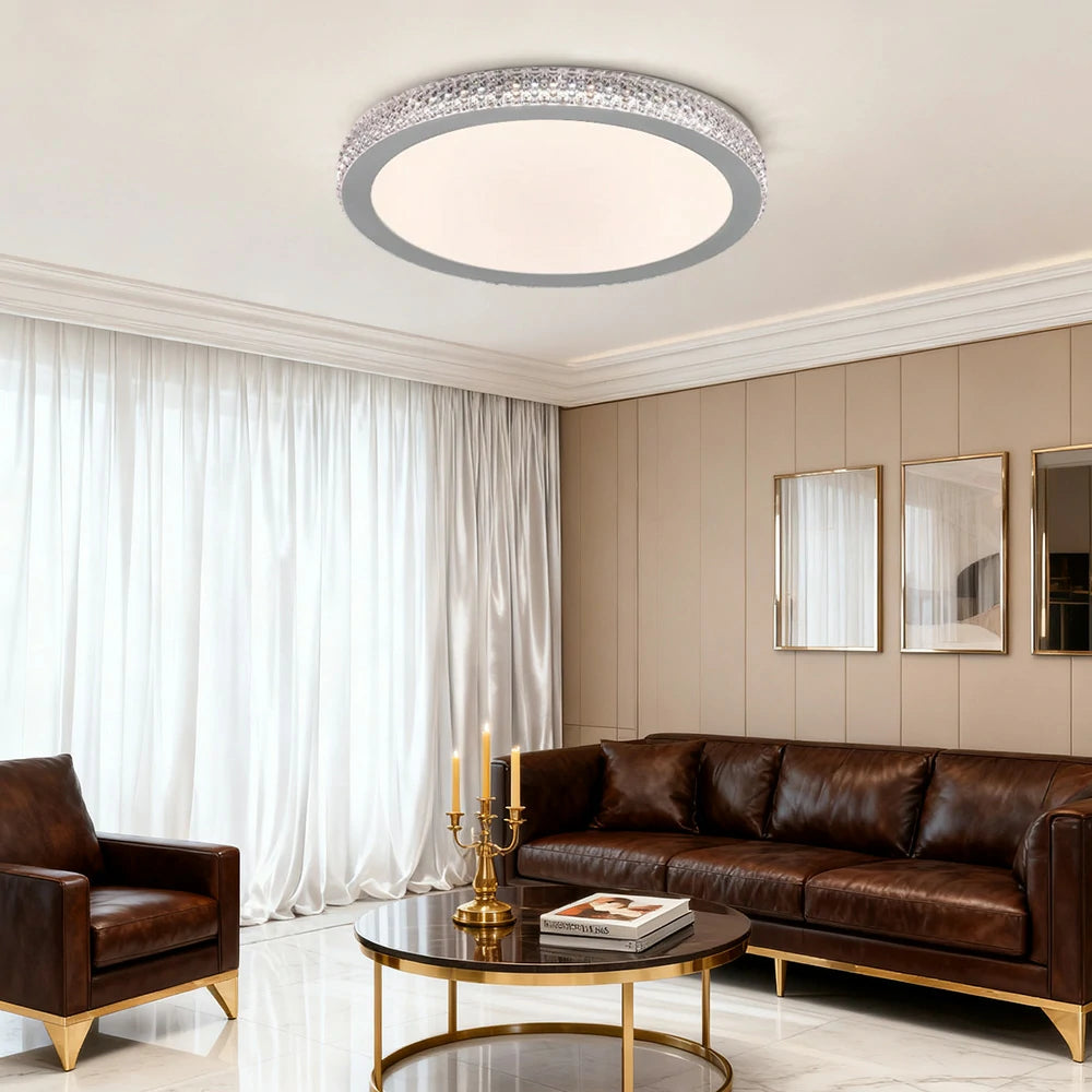 LIVARA LED Ceiling Light 40/50cm, Tri-Color Dimmable Flush Mount Lamp with PMMA Shade & Iron Body for Living Room Bedroom - Gery