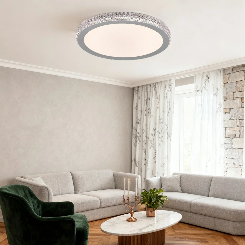 LIVARA LED Ceiling Light 40/50cm, Tri-Color Dimmable Flush Mount Lamp with PMMA Shade & Iron Body for Living Room Bedroom - Gery