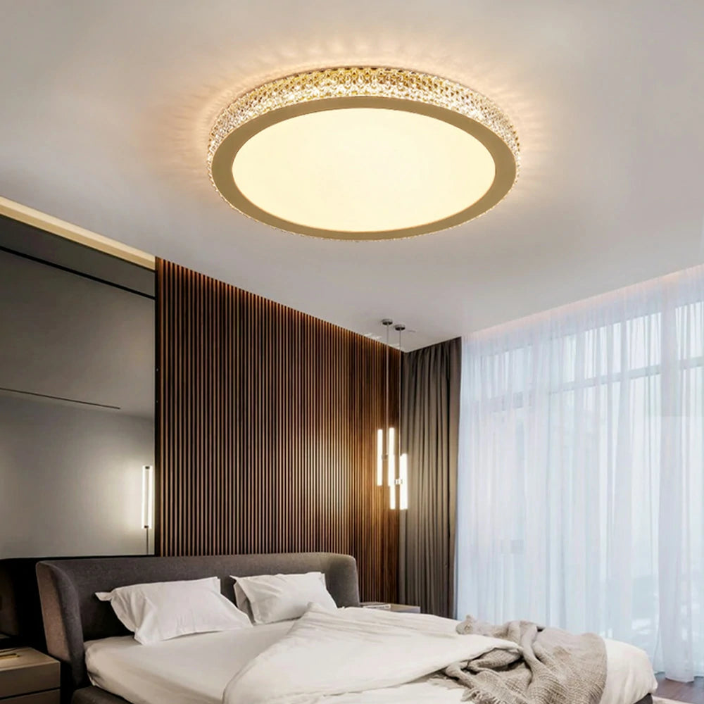 LIVARA LED Ceiling Light 40/50cm, Tri-Color Dimmable Flush Mount Lamp with PMMA Shade & Iron Body for Living Room Bedroom - Gold