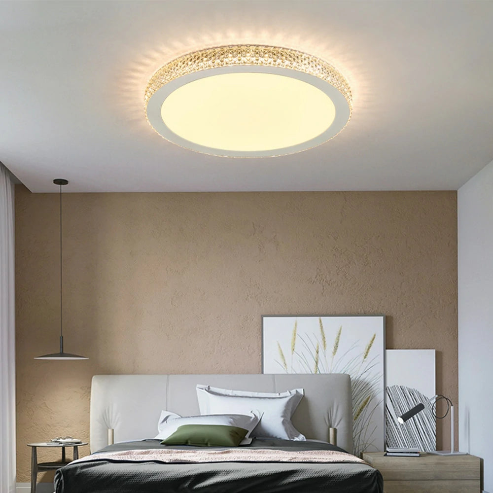 LIVARA LED Ceiling Light 40/50cm, Tri-Color Dimmable Flush Mount Lamp with PMMA Shade & Iron Body for Living Room Bedroom - Gold
