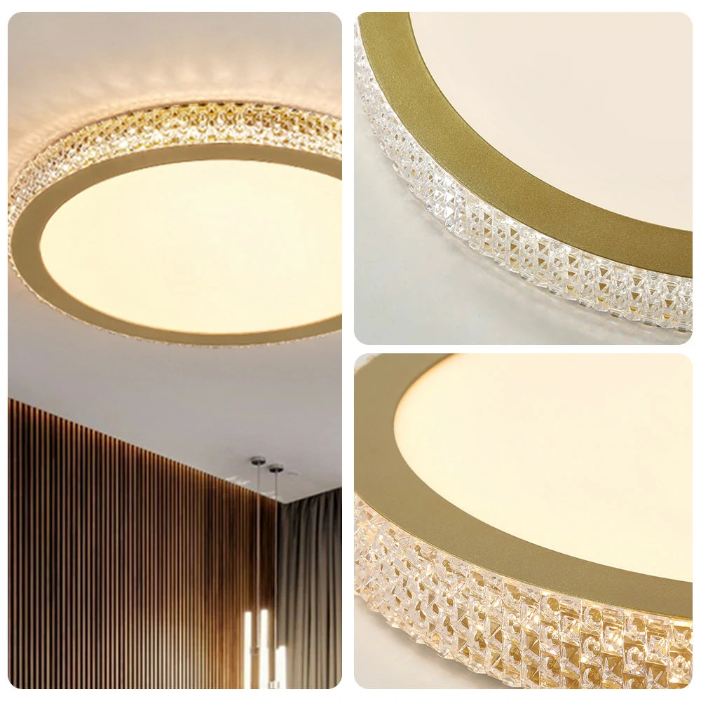 LIVARA LED Ceiling Light 40/50cm, Tri-Color Dimmable Flush Mount Lamp with PMMA Shade & Iron Body for Living Room Bedroom - Gold