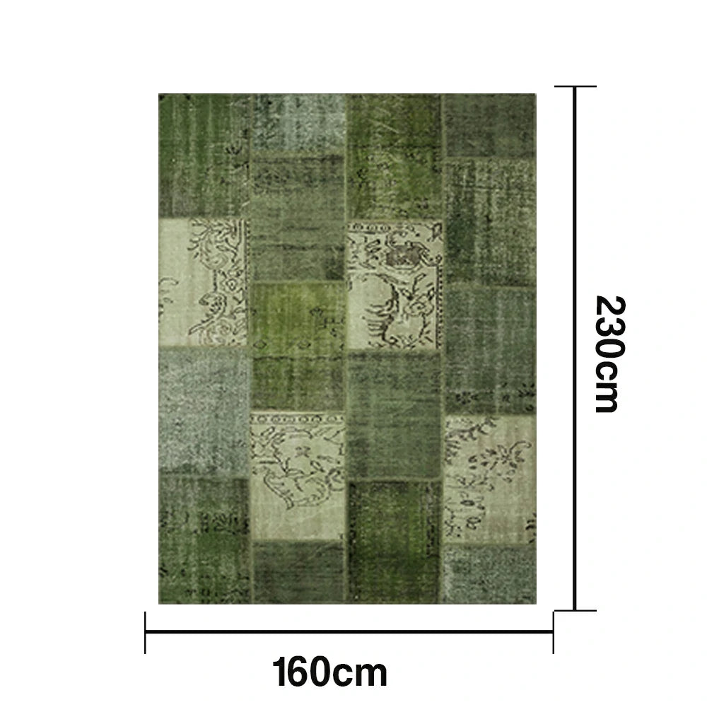 LIVARA 160/200cm Elegant Vintage Loop-Pile Rug - Waterproof, Stain-Resistant, Anti-Static, Soft & Durable, Easy-Clean Design - Green