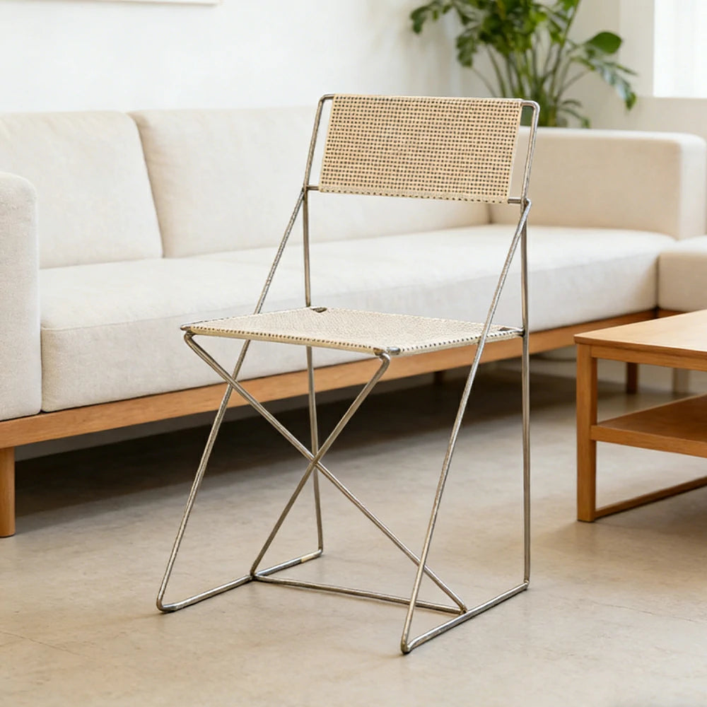 LIVARA Minimalist Metal Dining Chair - Breathable Woven Seat, Stackable Design, Stable Stainless Steel Frame, Indoor & Outdoor Use, Seat Height 44.5cm - White