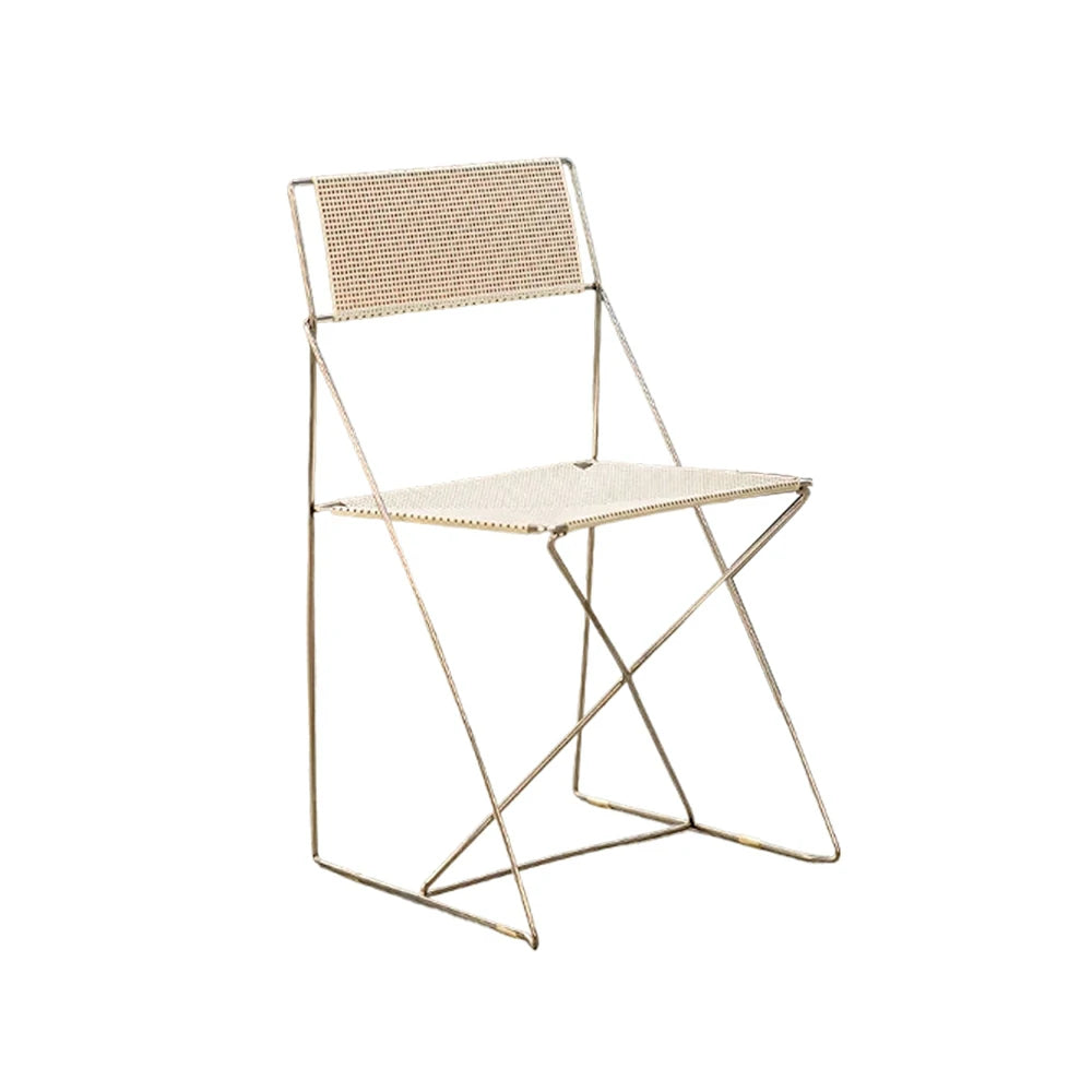 LIVARA Minimalist Metal Dining Chair - Breathable Woven Seat, Stackable Design, Stable Stainless Steel Frame, Indoor & Outdoor Use, Seat Height 44.5cm - White