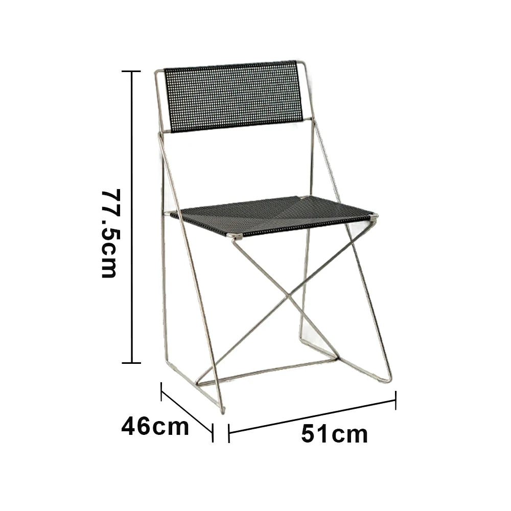 LIVARA Minimalist Metal Dining Chair - Breathable Woven Seat, Stackable Design, Stable Stainless Steel Frame, Indoor & Outdoor Use, Seat Height 44.5cm - Black