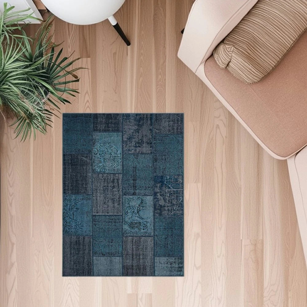 LIVARA 160/200cm Elegant Vintage Loop-Pile Rug - Waterproof, Stain-Resistant, Anti-Static, Soft & Durable, Easy-Clean Design - Blue
