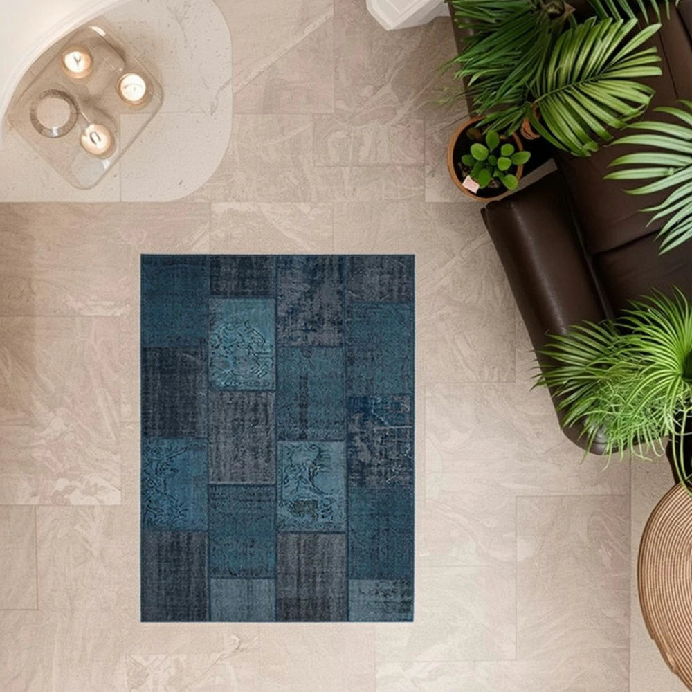 LIVARA 160/200cm Elegant Vintage Loop-Pile Rug - Waterproof, Stain-Resistant, Anti-Static, Soft & Durable, Easy-Clean Design - Blue