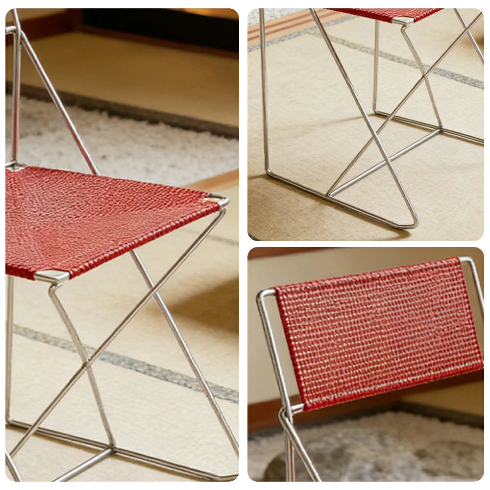 LIVARA Minimalist Metal Dining Chair - Breathable Woven Seat, Stackable Design, Stable Stainless Steel Frame, Indoor & Outdoor Use, Seat Height 44.5cm - Red