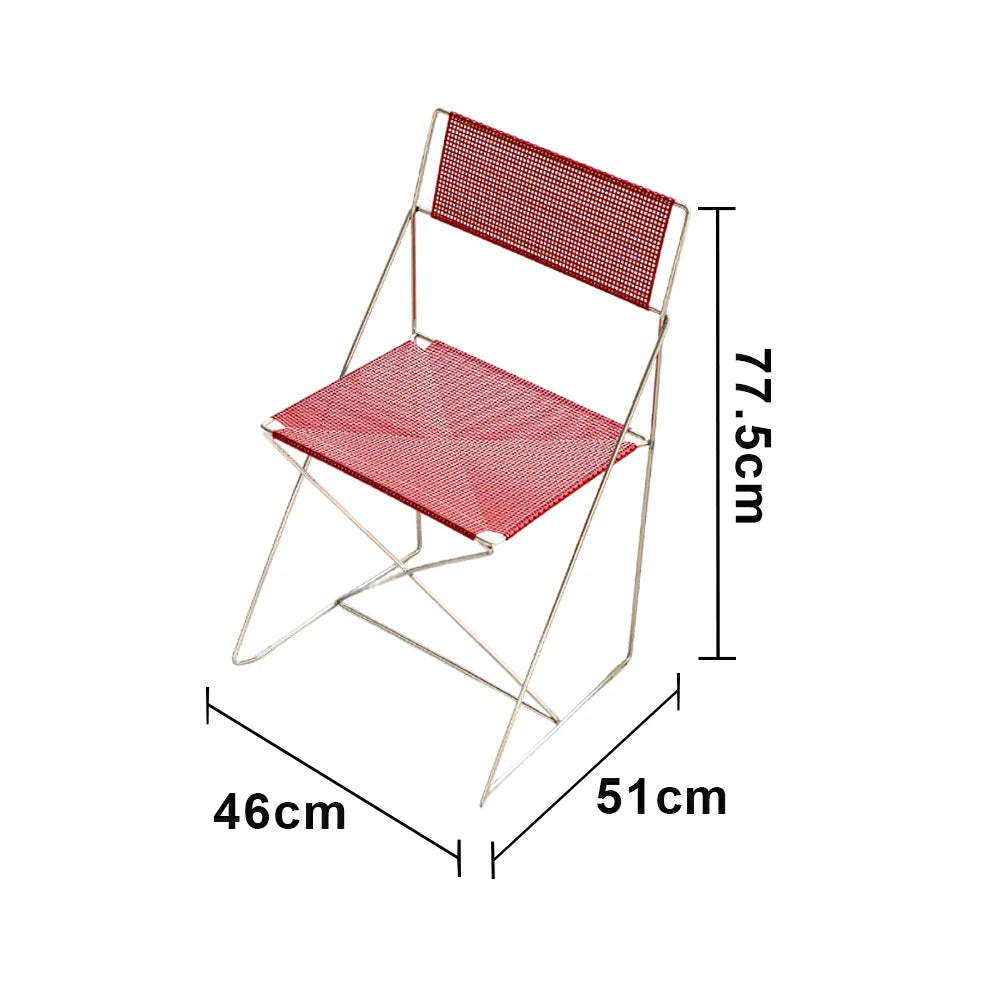 LIVARA Minimalist Metal Dining Chair - Breathable Woven Seat, Stackable Design, Stable Stainless Steel Frame, Indoor & Outdoor Use, Seat Height 44.5cm - Red