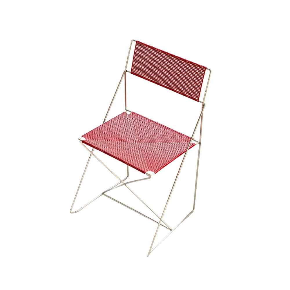 LIVARA Minimalist Metal Dining Chair - Breathable Woven Seat, Stackable Design, Stable Stainless Steel Frame, Indoor & Outdoor Use, Seat Height 44.5cm - Red