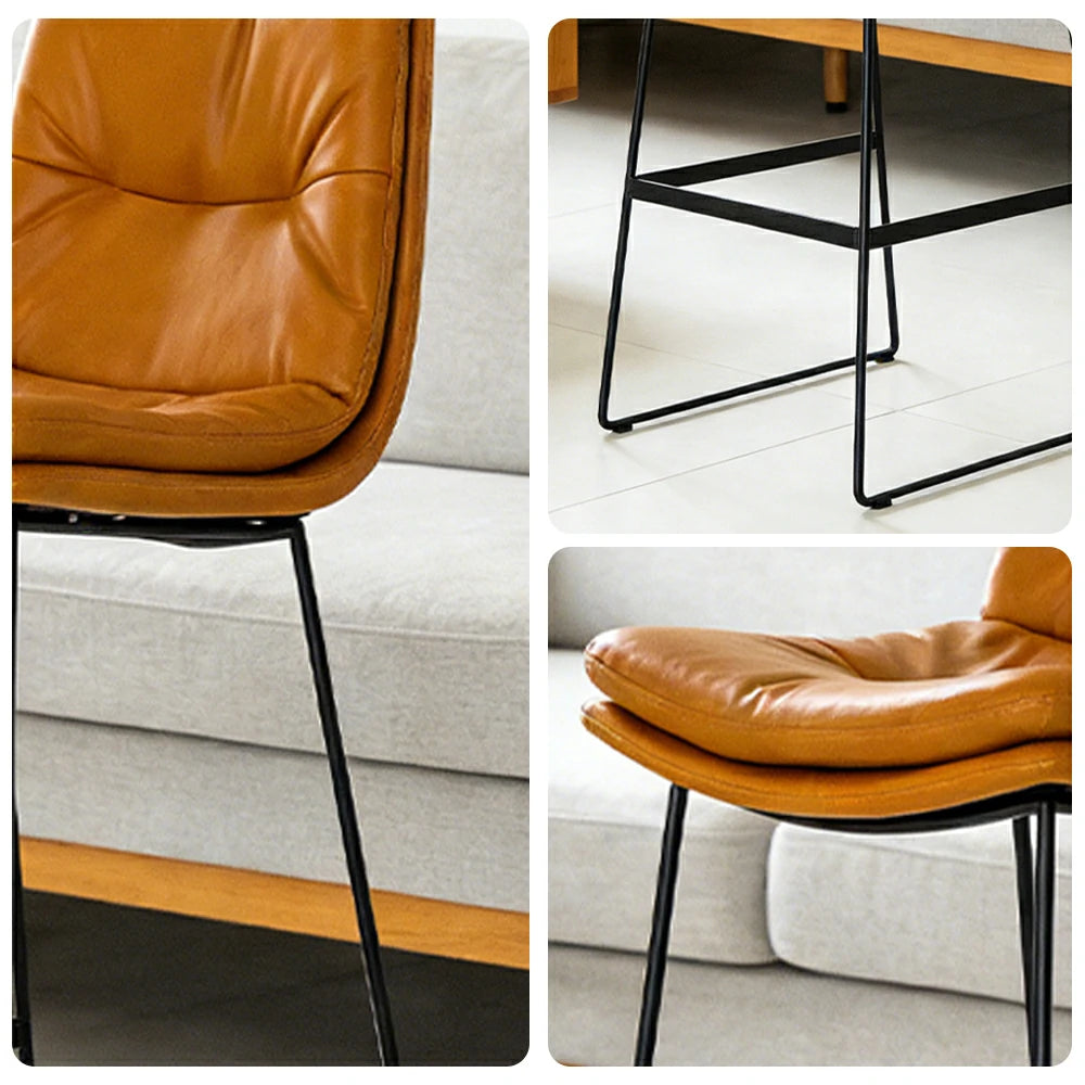 LIVARA Modern Bar Stool - PU Upholstered Ergonomic Padded Seat, Supportive Backrest, Stable Metal Legs, Kitchen & Bar Use, Seat Height 65cm - Orange