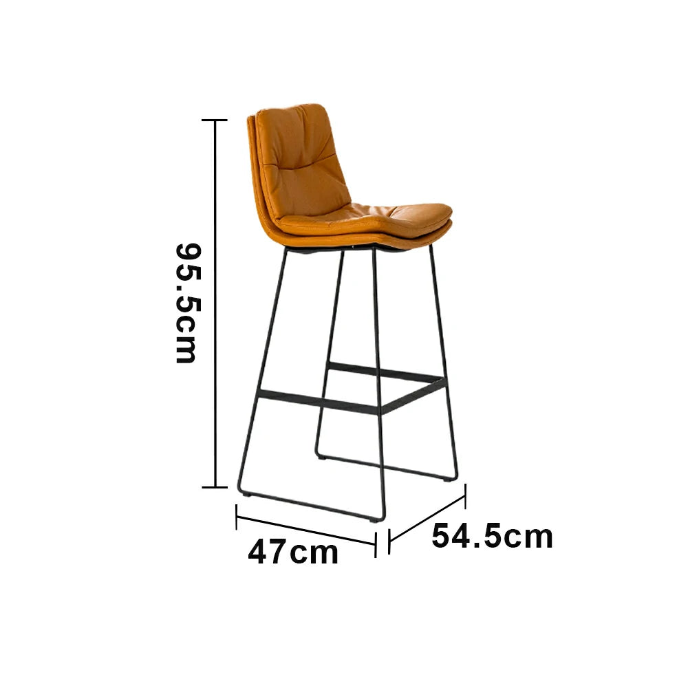 LIVARA Modern Bar Stool - PU Upholstered Ergonomic Padded Seat, Supportive Backrest, Stable Metal Legs, Kitchen & Bar Use, Seat Height 65cm - Orange