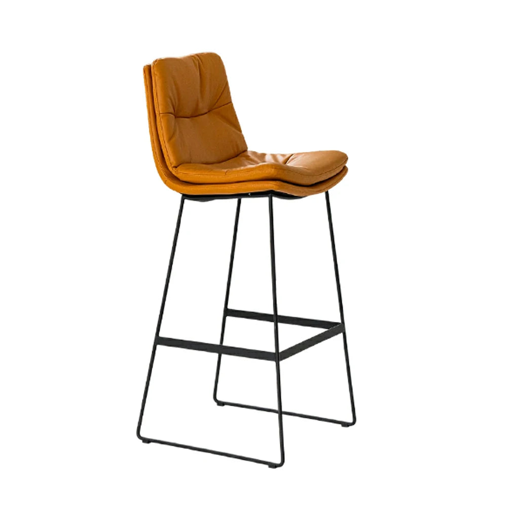LIVARA Modern Bar Stool - PU Upholstered Ergonomic Padded Seat, Supportive Backrest, Stable Metal Legs, Kitchen & Bar Use, Seat Height 65cm - Orange