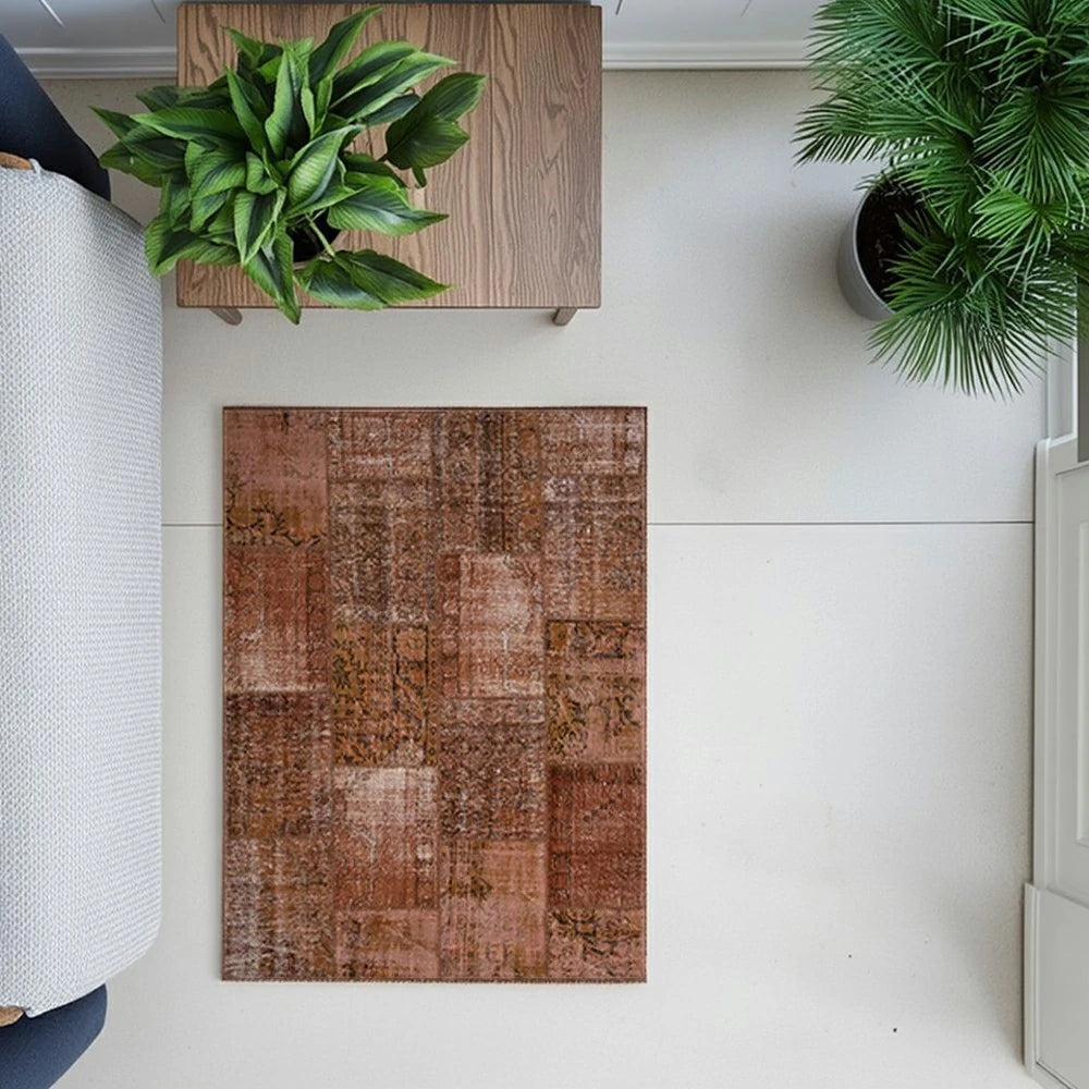 LIVARA 160/200cm Elegant Vintage Loop-Pile Rug - Waterproof, Stain-Resistant, Anti-Static, Soft & Durable, Easy-Clean Design - Brick Red