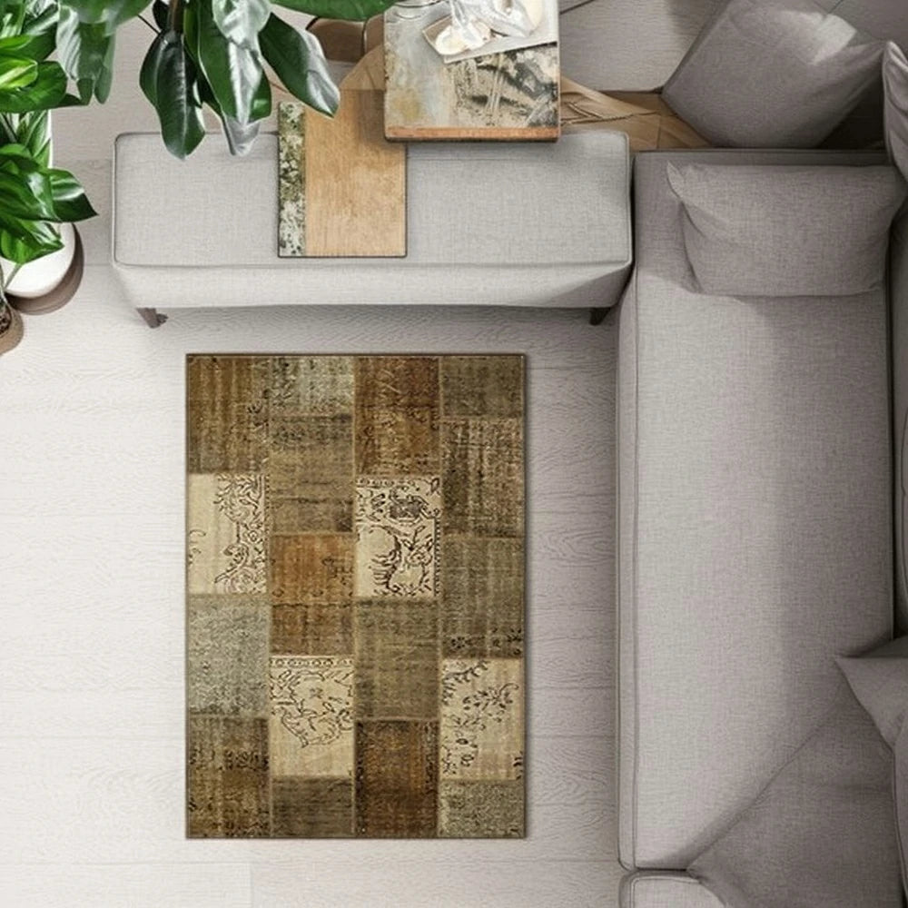 LIVARA 160/200cm Elegant Vintage Loop-Pile Rug - Waterproof, Stain-Resistant, Anti-Static, Soft & Durable, Easy-Clean Design - Brown