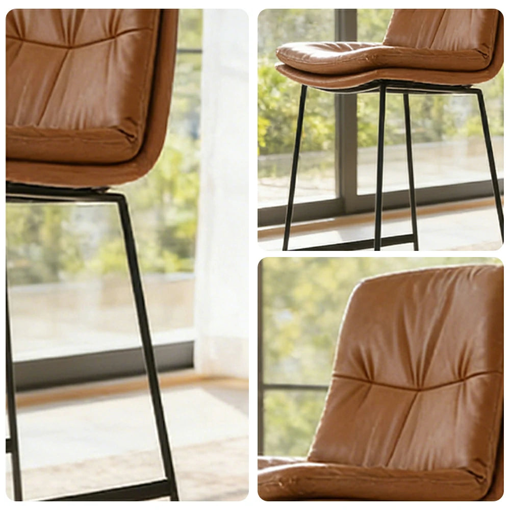 LIVARA Modern Bar Stool - PU Upholstered Ergonomic Padded Seat, Supportive Backrest, Stable Metal Legs, Kitchen & Bar Use, Seat Height 65cm - Brown
