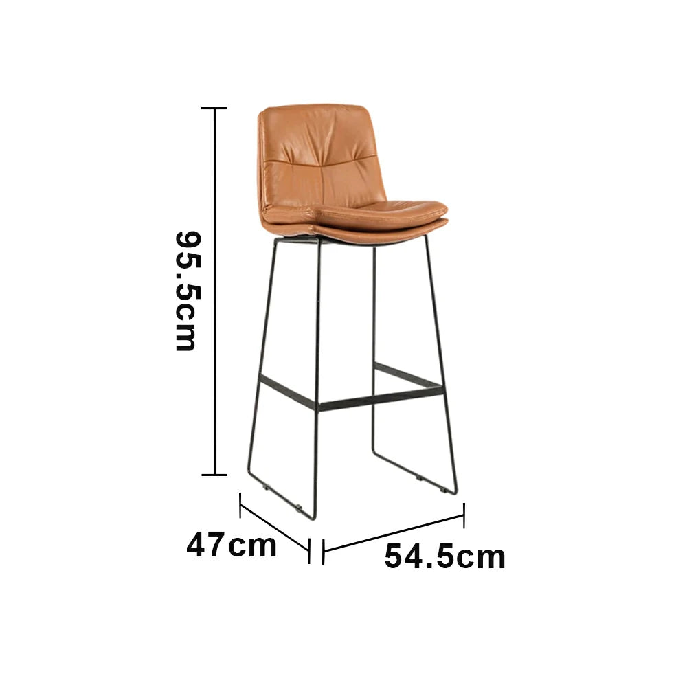 LIVARA Modern Bar Stool - PU Upholstered Ergonomic Padded Seat, Supportive Backrest, Stable Metal Legs, Kitchen & Bar Use, Seat Height 65cm - Brown