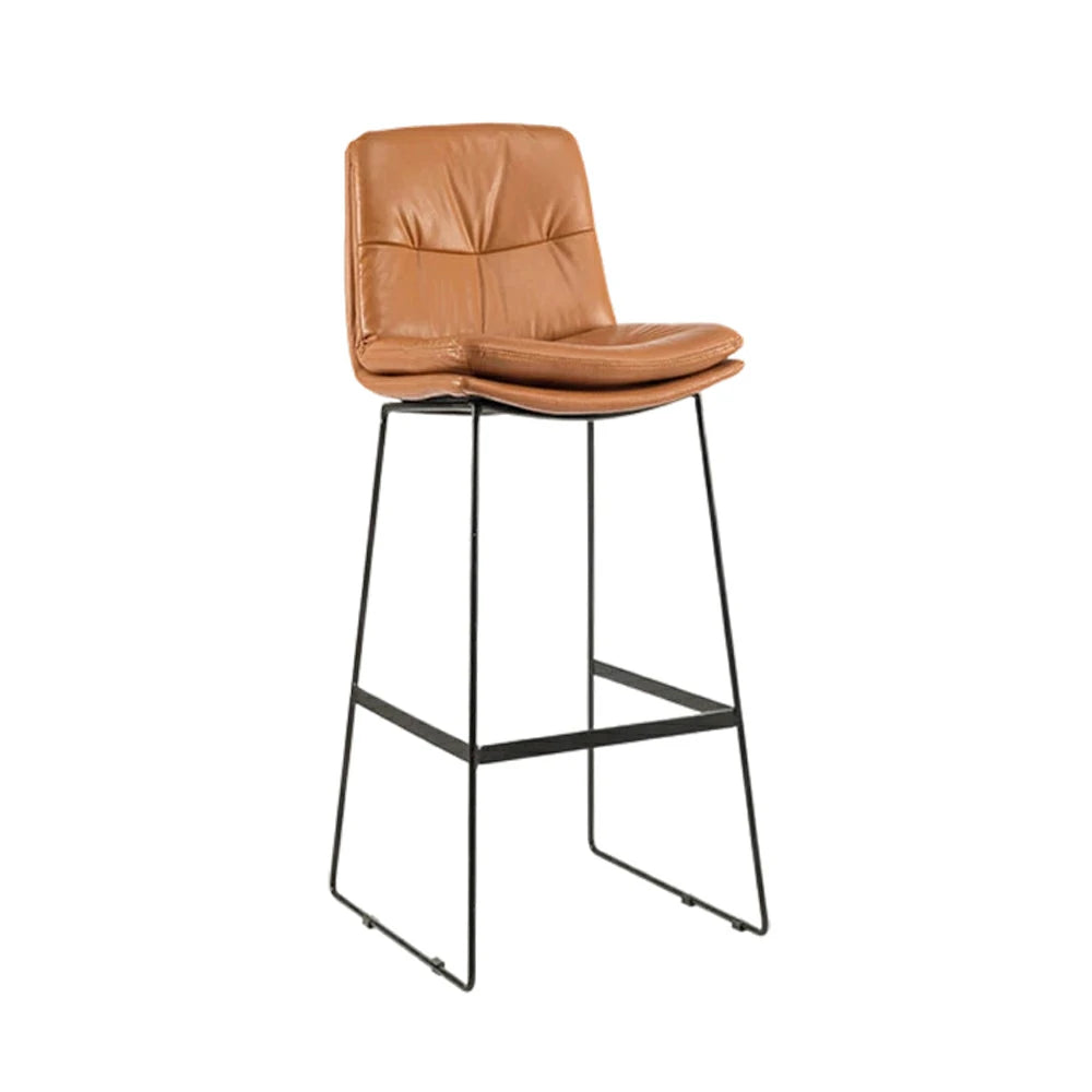 LIVARA Modern Bar Stool - PU Upholstered Ergonomic Padded Seat, Supportive Backrest, Stable Metal Legs, Kitchen & Bar Use, Seat Height 65cm - Brown