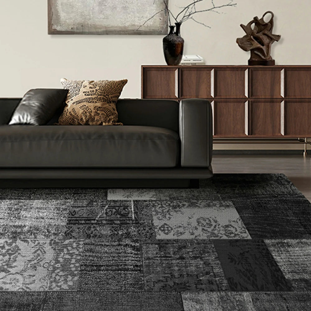 LIVARA 160/200cm Elegant Vintage Loop-Pile Rug - Waterproof, Stain-Resistant, Anti-Static, Soft & Durable, Easy-Clean Design - Black