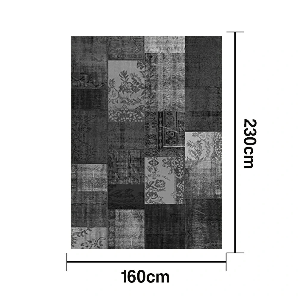 LIVARA 160/200cm Elegant Vintage Loop-Pile Rug - Waterproof, Stain-Resistant, Anti-Static, Soft & Durable, Easy-Clean Design - Black