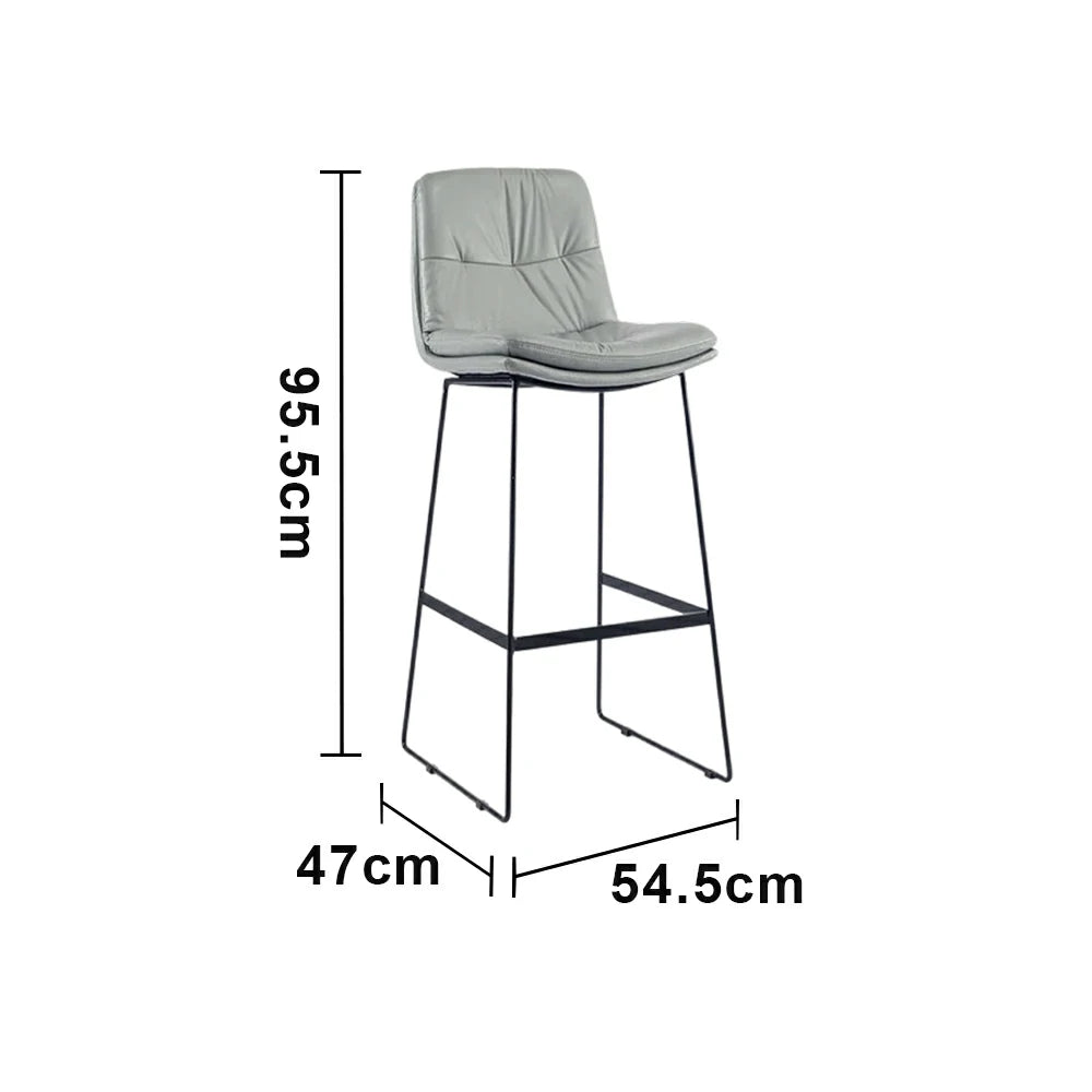LIVARA Modern Bar Stool - PU Upholstered Ergonomic Padded Seat, Supportive Backrest, Stable Metal Legs, Kitchen & Bar Use, Seat Height 65cm - Light Grey