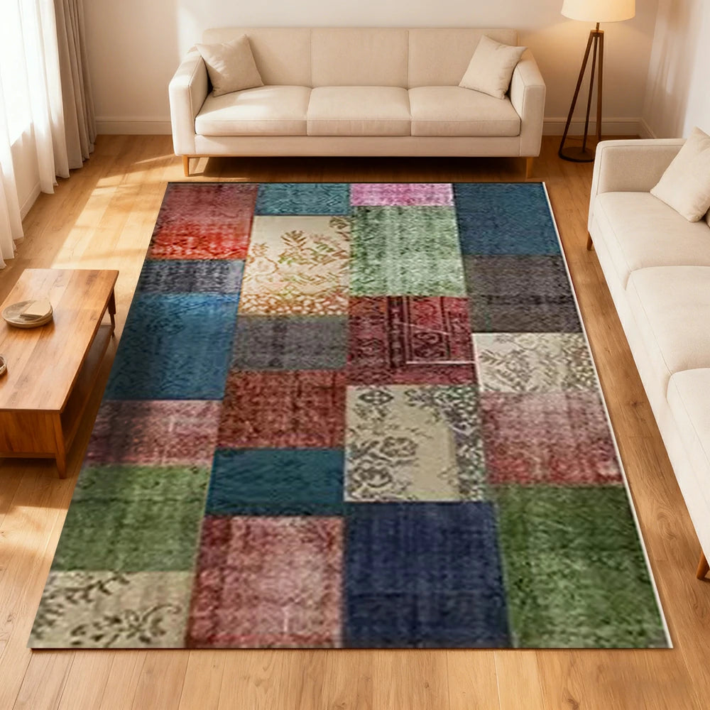 LIVARA 160/200cm Elegant Vintage Loop-Pile Rug - Waterproof, Stain-Resistant, Anti-Static, Soft & Durable, Easy-Clean Design - Color Patchwork