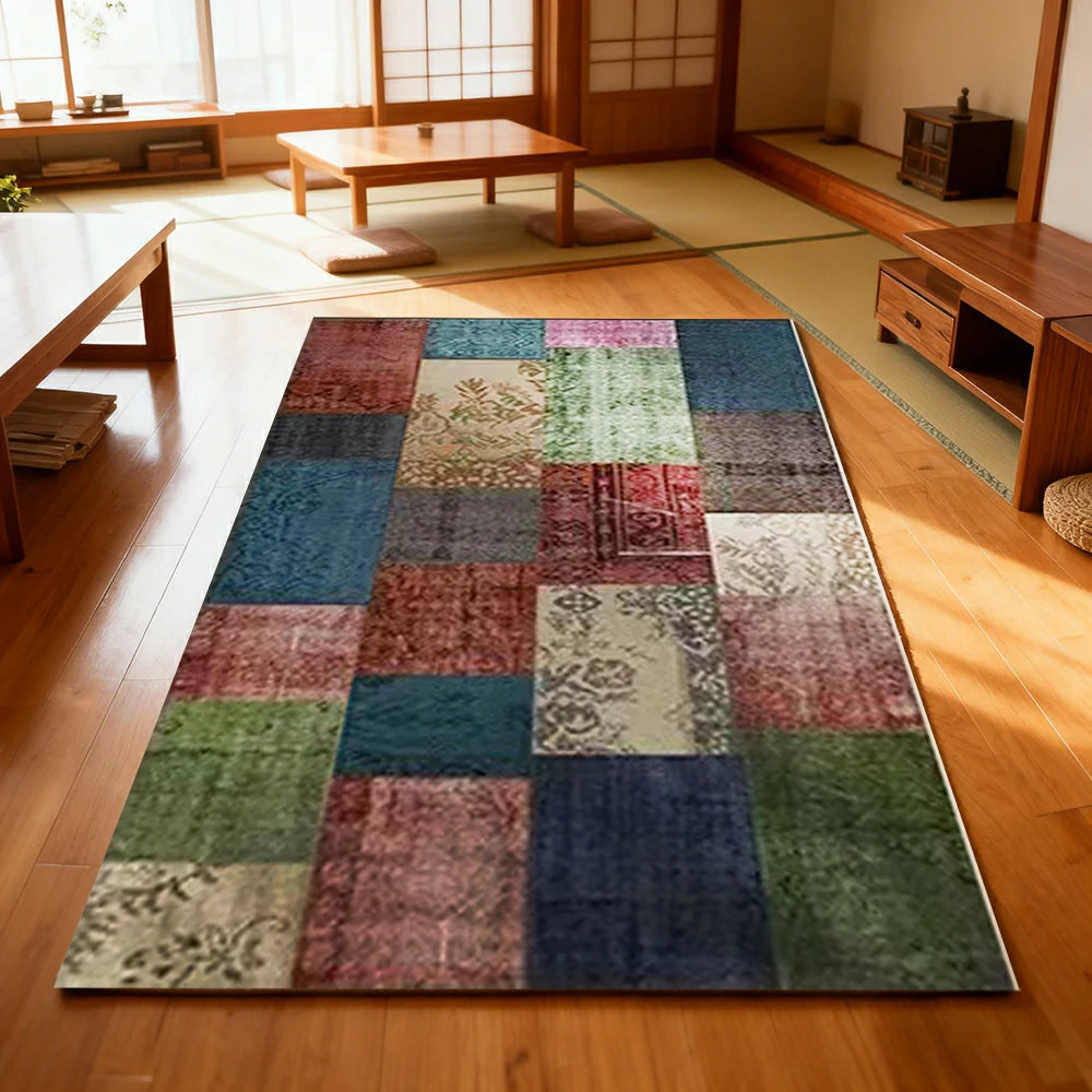 LIVARA 160/200cm Elegant Vintage Loop-Pile Rug - Waterproof, Stain-Resistant, Anti-Static, Soft & Durable, Easy-Clean Design - Color Patchwork