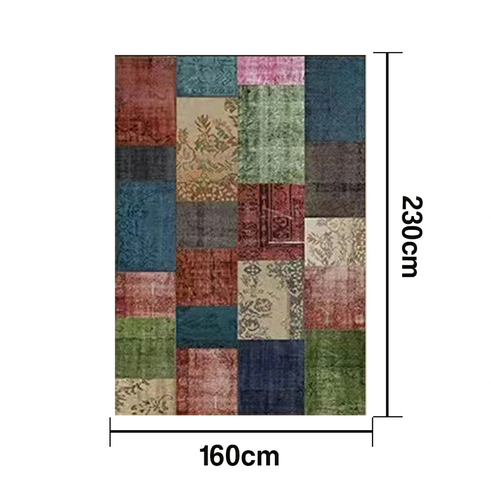 LIVARA 160/200cm Elegant Vintage Loop-Pile Rug - Waterproof, Stain-Resistant, Anti-Static, Soft & Durable, Easy-Clean Design - Color Patchwork